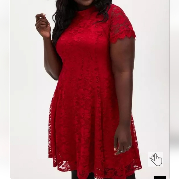 Torrid Mini Lace High Neck Red Skater Dress Size 1X Stretch Holiday Party Event - Picture 14 of 16